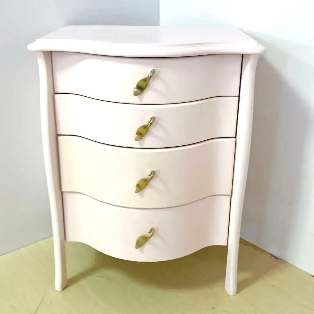 猫脚　アンティーク調　ペールピンク　サイドチェスト　コンソール　キャビネット