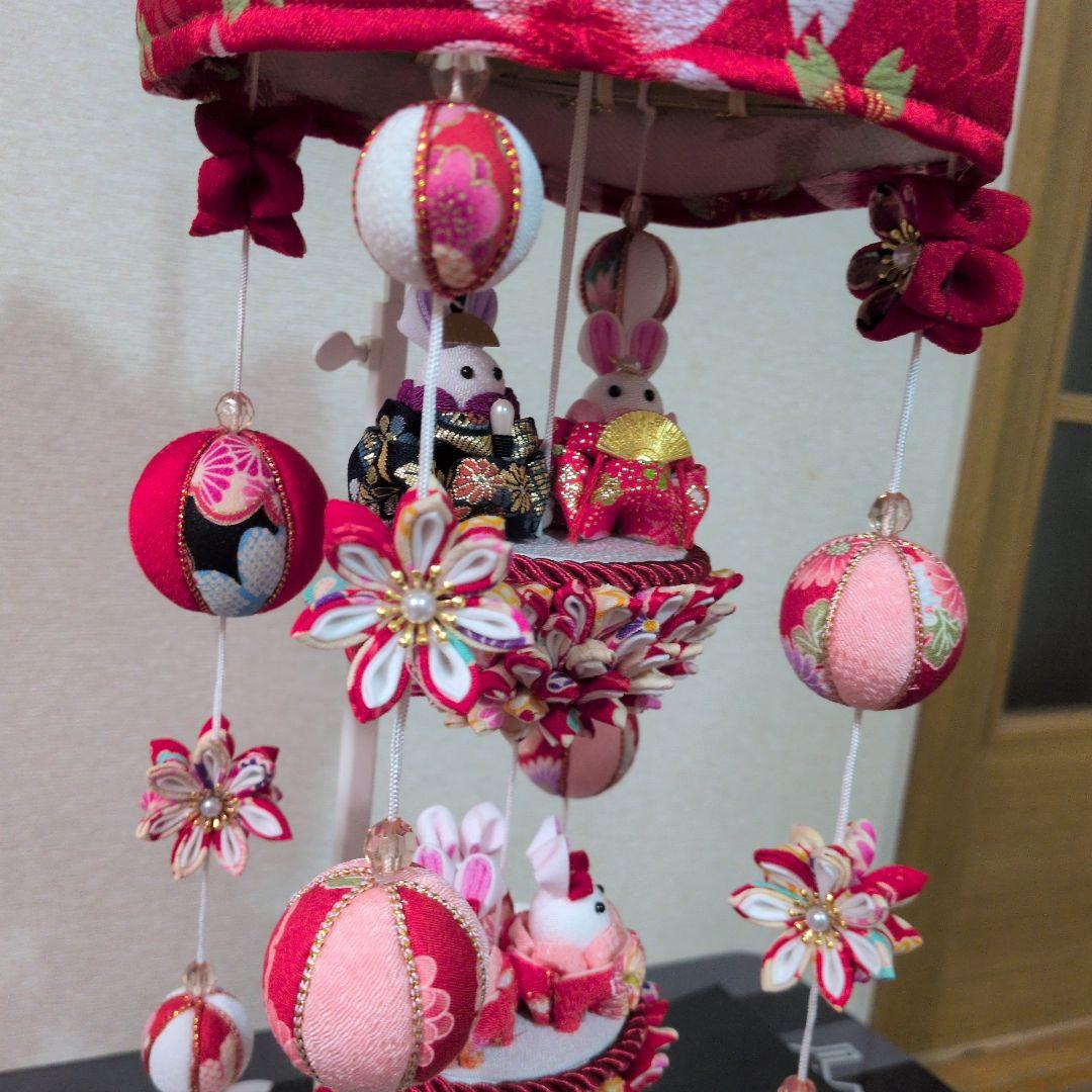 つまみ細工吊るし雛　髪飾り付き　お雛様　赤