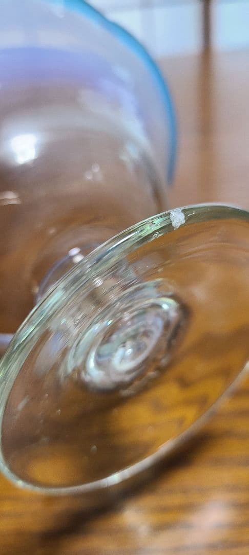 アンティーク　大正～昭和　乳白色　氷グラス　赤/青暈し　吹きガラス