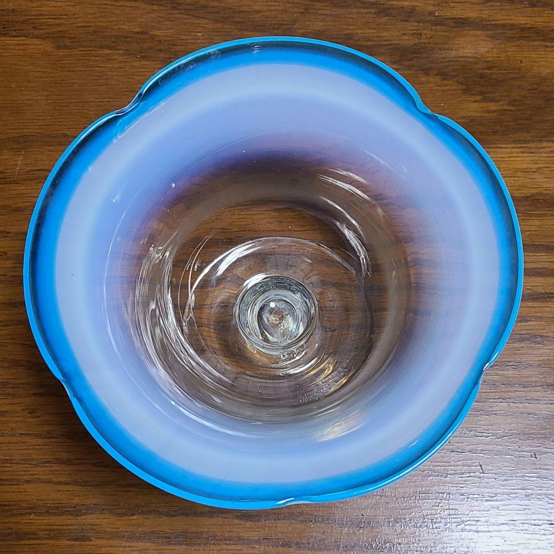 アンティーク　大正～昭和　乳白色　氷グラス　赤/青暈し　吹きガラス