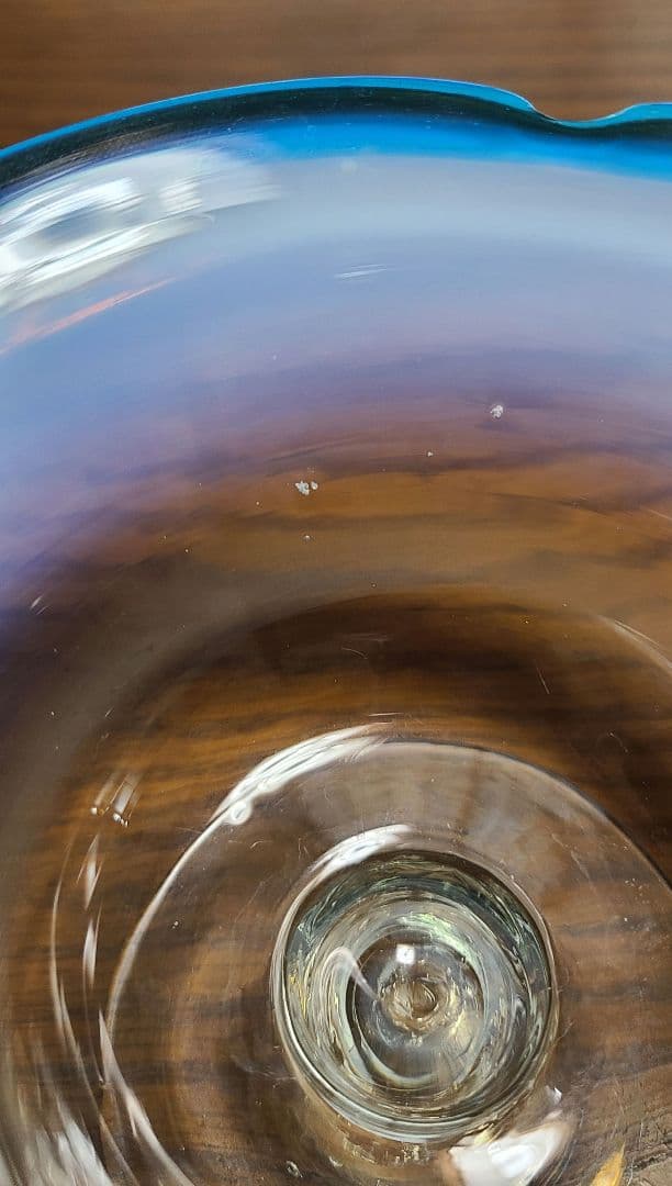 アンティーク　大正～昭和　乳白色　氷グラス　赤/青暈し　吹きガラス