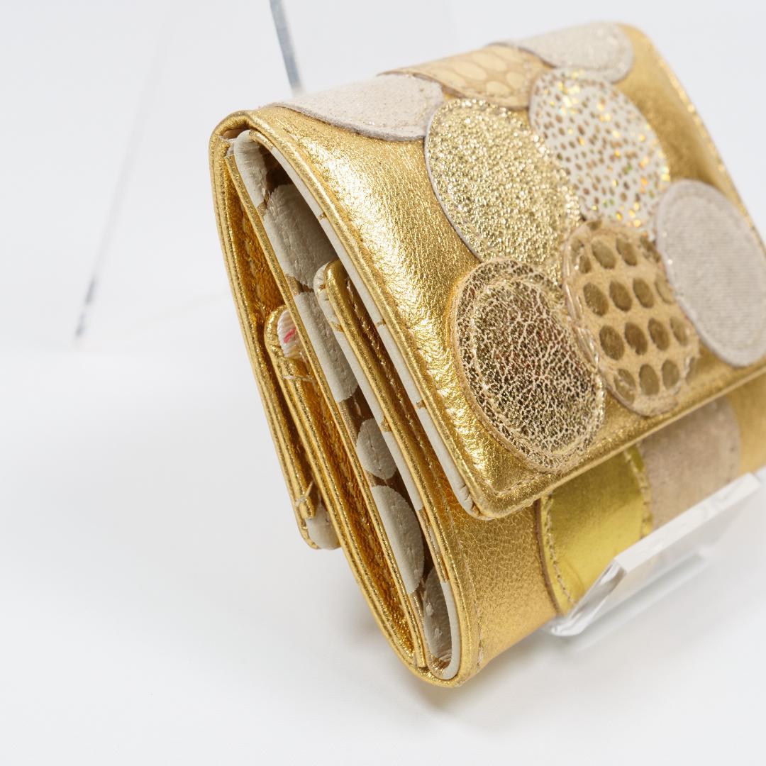 極美品✨ツモリチサトキャリー 三つ折り財布 ゴールド ドット 星 ネコ