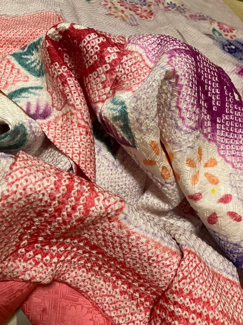 正絹　未使用品、総絞り振袖　　美品、袋帯