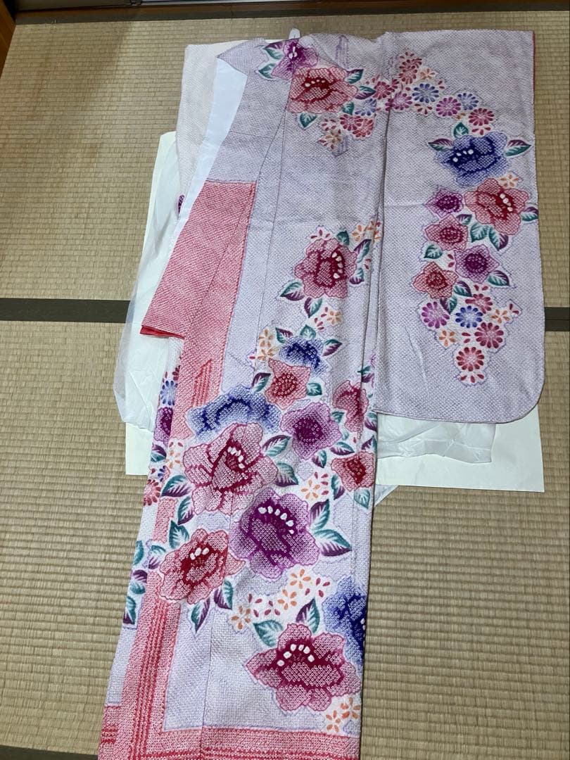 正絹　未使用品、総絞り振袖　　美品、袋帯