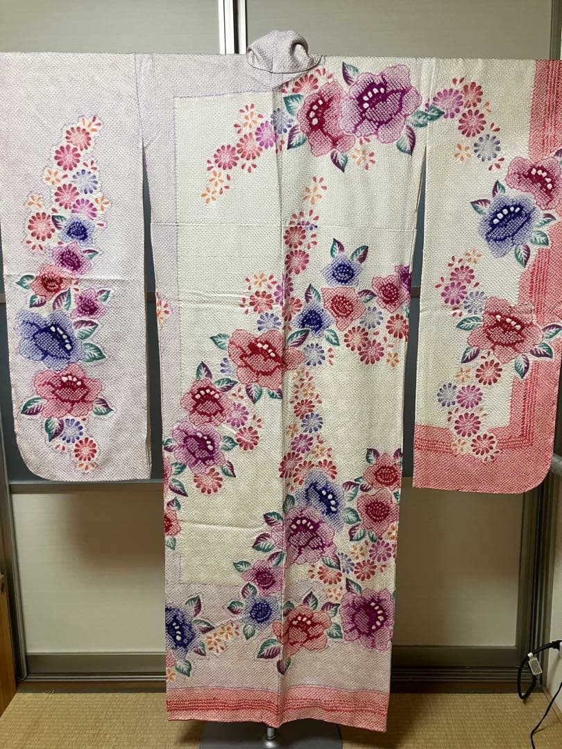 正絹　未使用品、総絞り振袖　　美品、袋帯