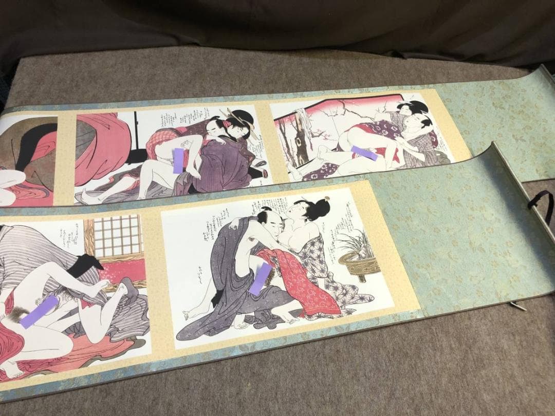 希少　喜多川歌麿　ねがひの糸ぐち　春画　春絵　艶絵　絵巻物　桐共箱　外箱