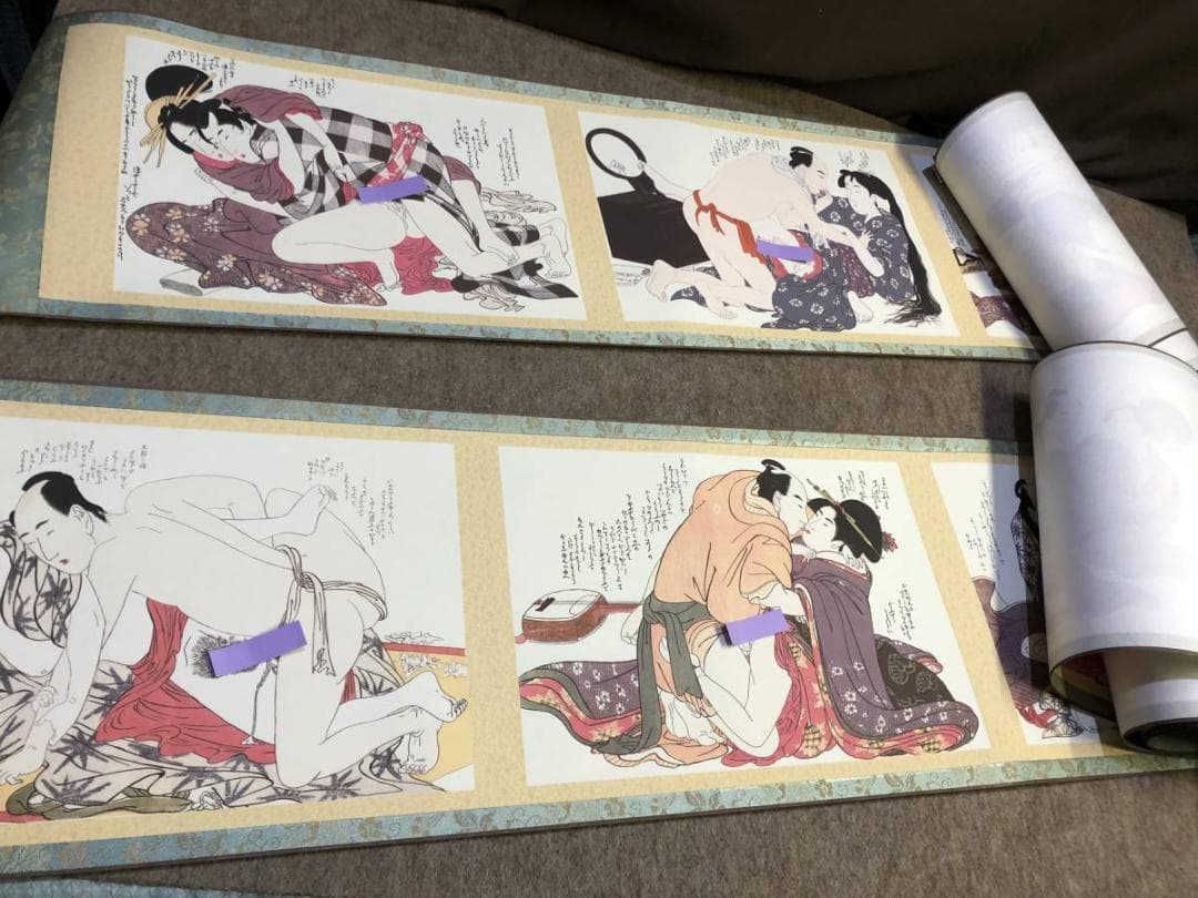 希少　喜多川歌麿　ねがひの糸ぐち　春画　春絵　艶絵　絵巻物　桐共箱　外箱