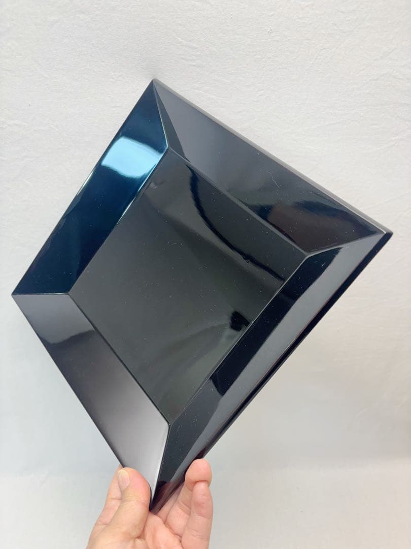 未使用 茶道具 塗師 静峰作 輪島塗 木製黒真塗 四方盆 干菓子器 共箱