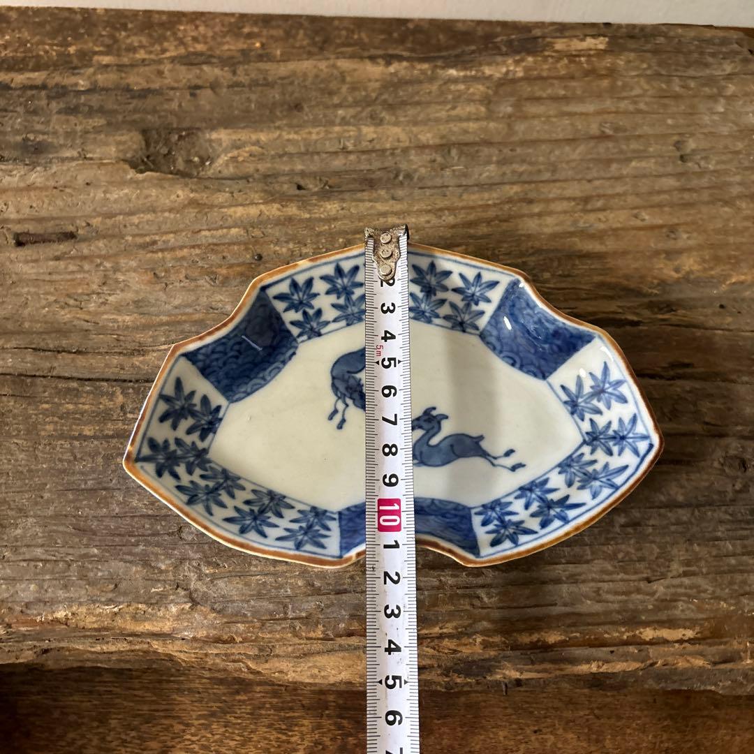 アンティーク変形小皿5点　明治　大正　印判染付古道具　検:白洲正子　李朝