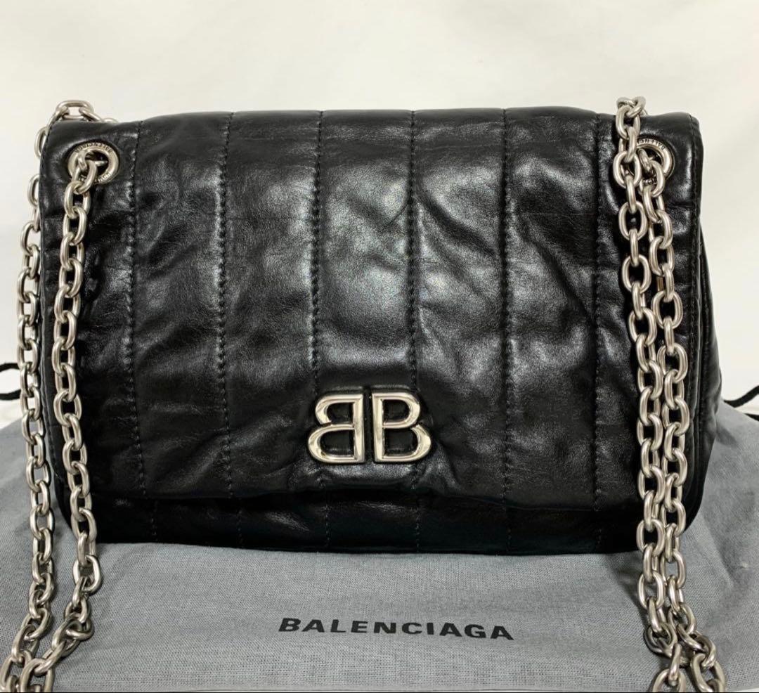バレンシアガ　モナコ　チェーンショルダー　BB金具　キルティング　ブラック