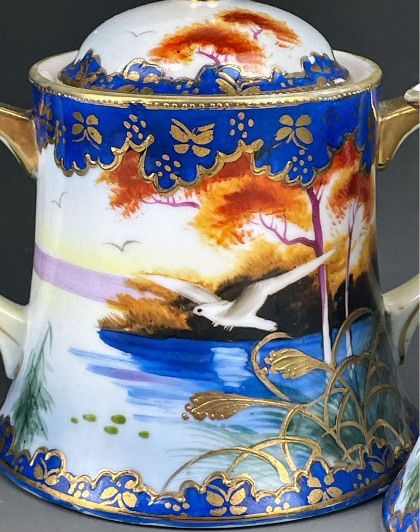 オールドニッポン カモメ 風景図 シュガーボウル クリーマー アールヌーボー