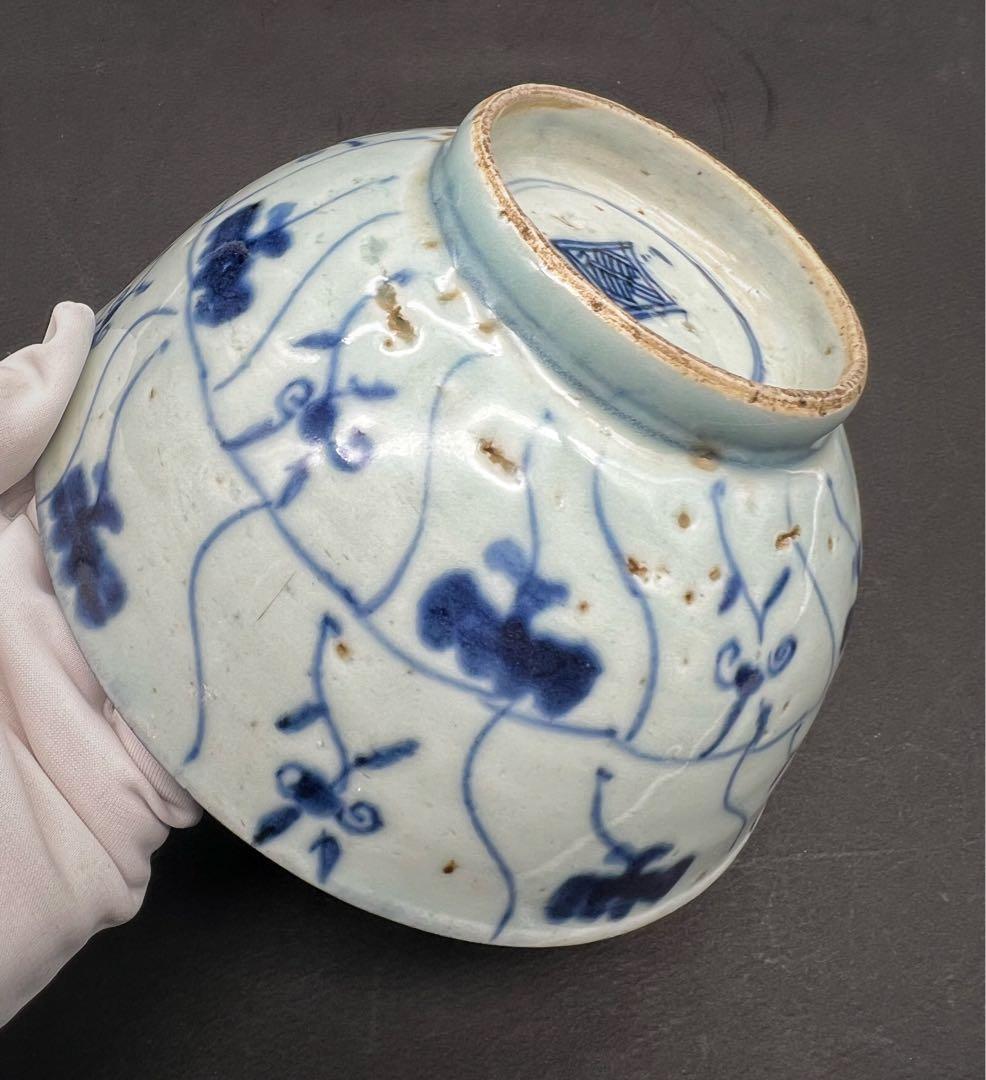 中国美術 古玩 骨董品 清時　雲紋樣青華染付碗 磁器