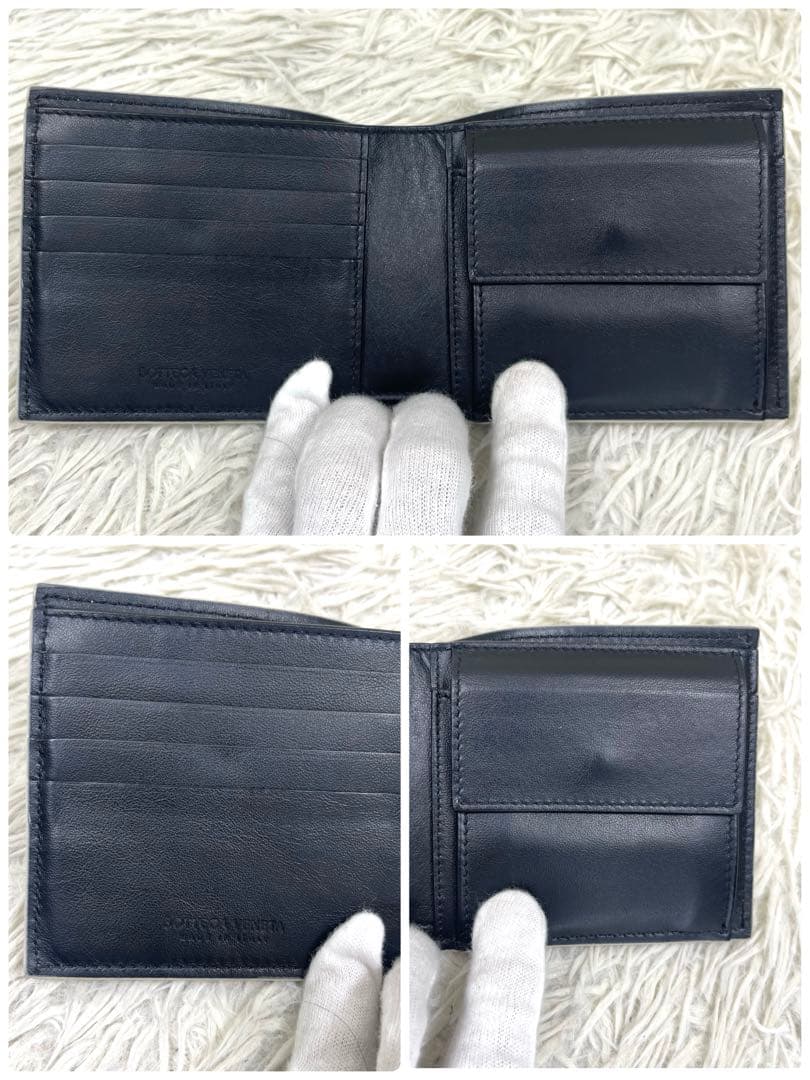 極美品‼️ ボッテガヴェネタ　二つ折り財布　イントレチャート　レザー　アイボリー