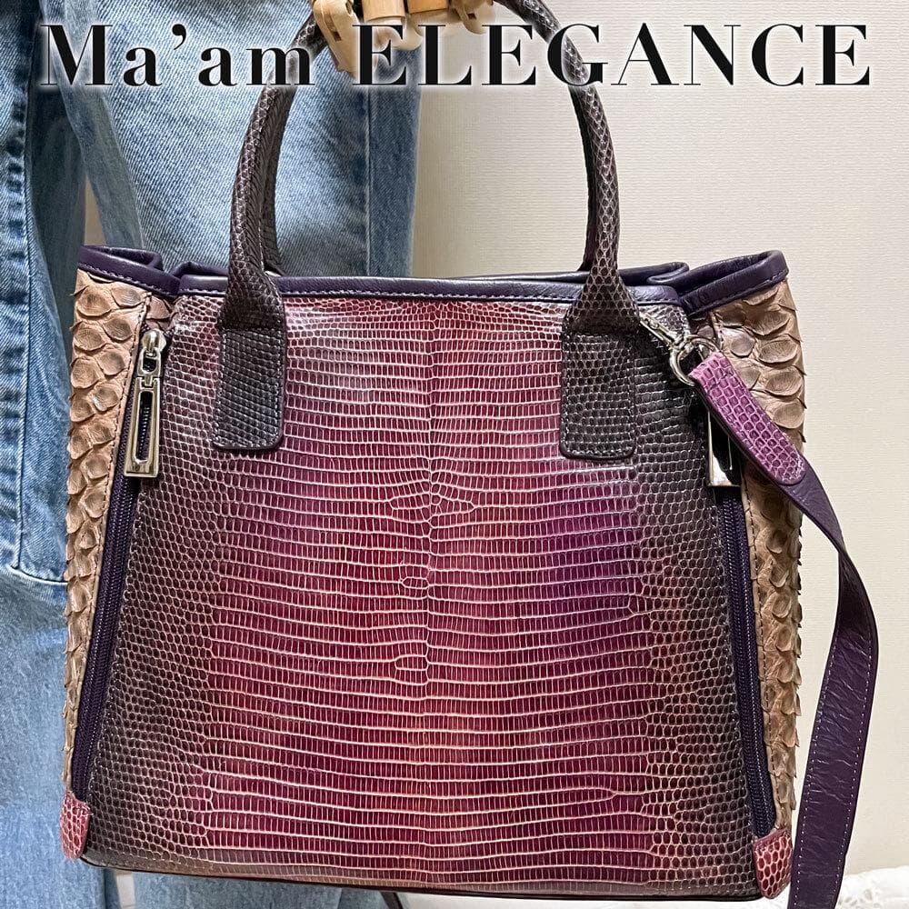レア マームエレガンス パイソン×リザード 本革 2way ショルダーバッグ