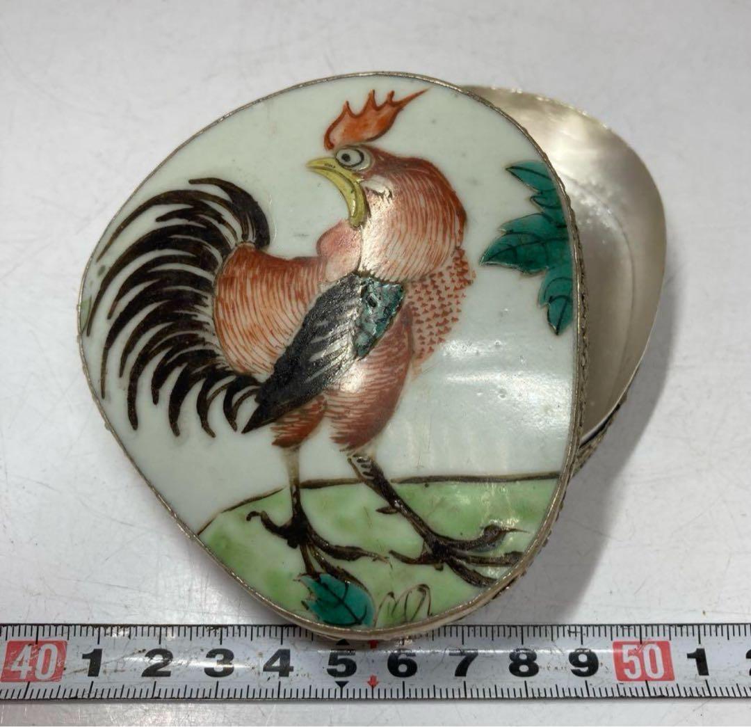 中国古玩 粉彩シャム銀蓋物