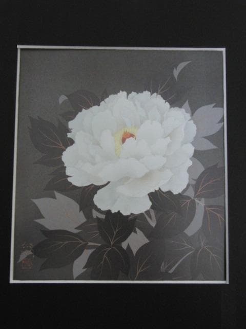 板倉公明、【白牡丹】、希少な額装用画集より、新品額装付、状態良好