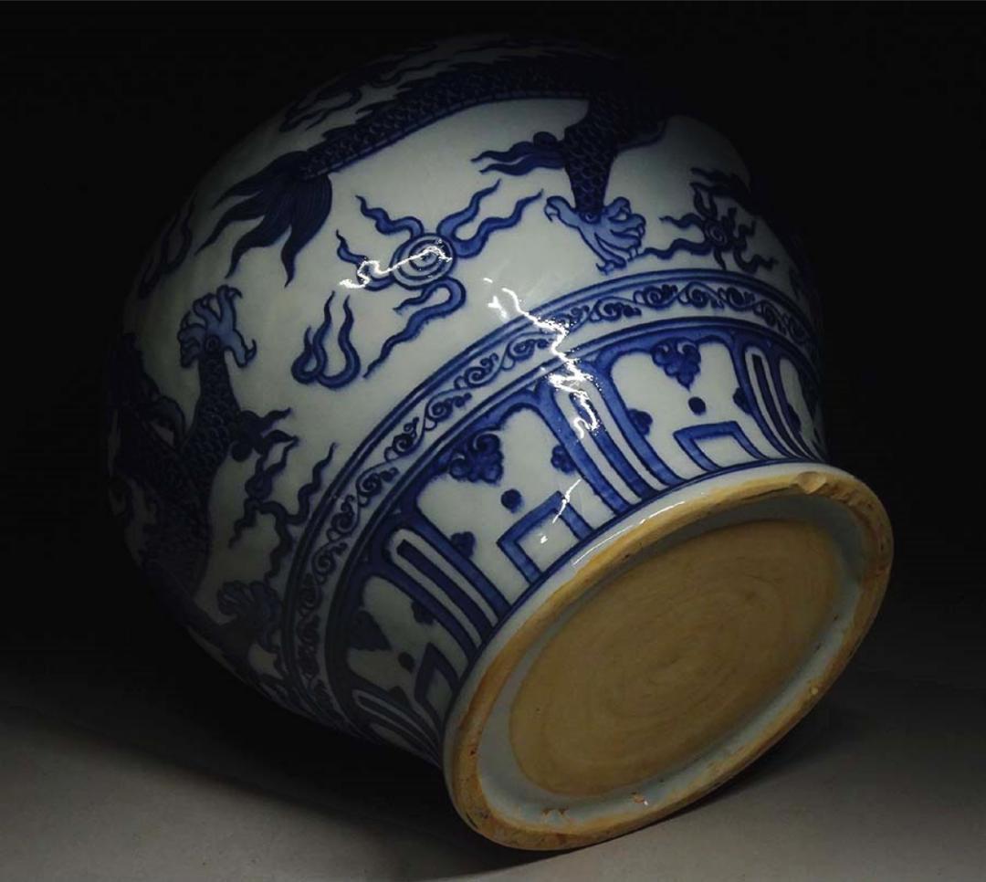 中国古玩 元染 染付 雲龍紋 大壺 高約29cm 唐物 時代物 c05390