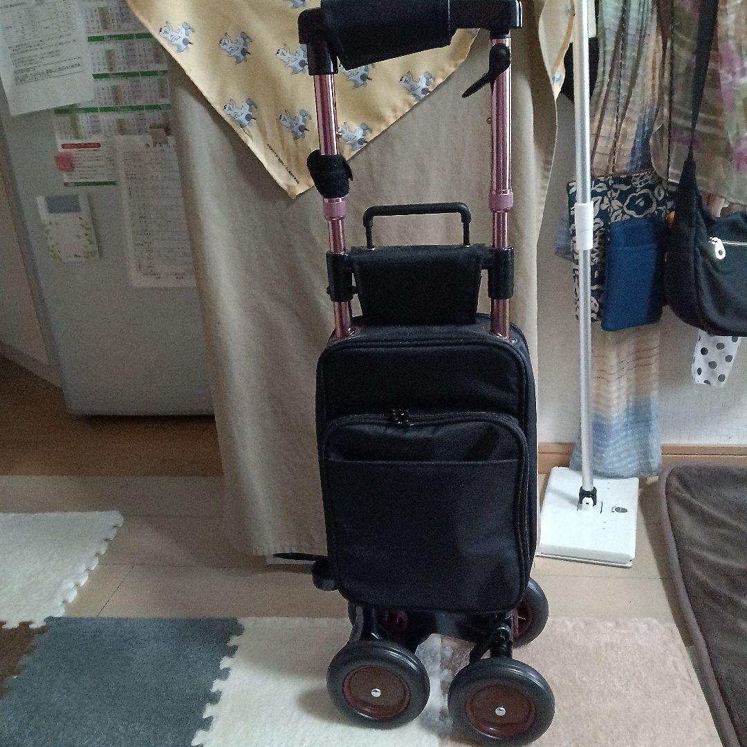 黒いナイロン製キャリーカート 杖代わりに利用