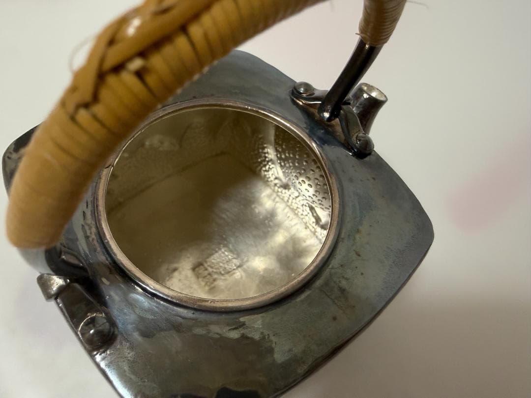純銀製 四方湯沸 玉摘 銀瓶 煎茶道具