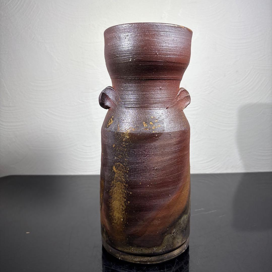 真作　人間国宝　藤原雄　備前花入　希少作品　赤富士