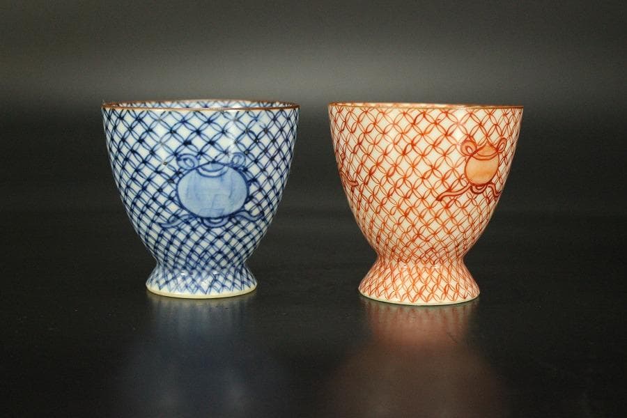 ぐい吞 七宝 赤七宝 平安 助田正山造 共箱(メ1230)