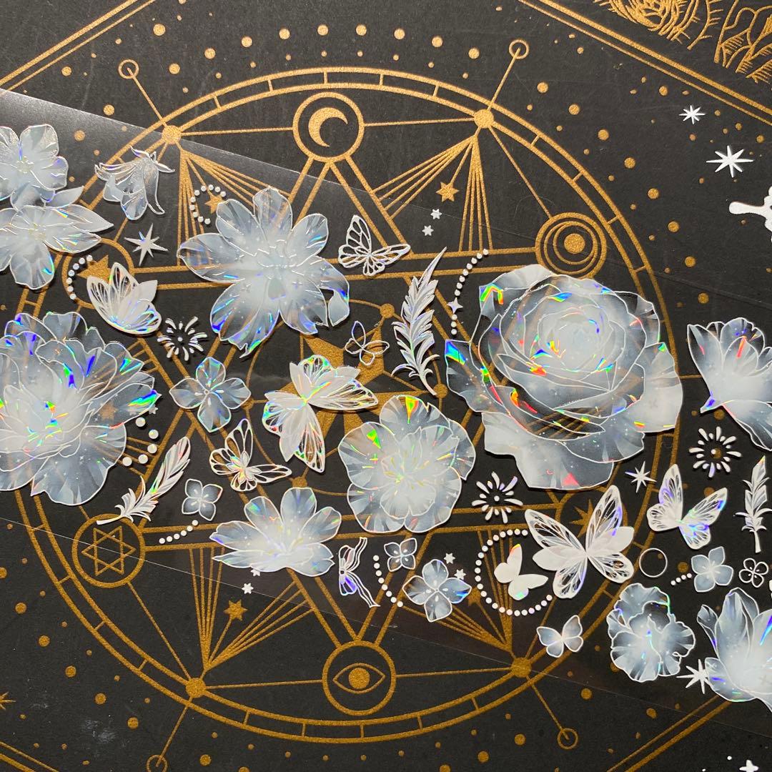 【9253】海外　マステ　中古巻　貝殻光マスキングテープ　半透明　お花