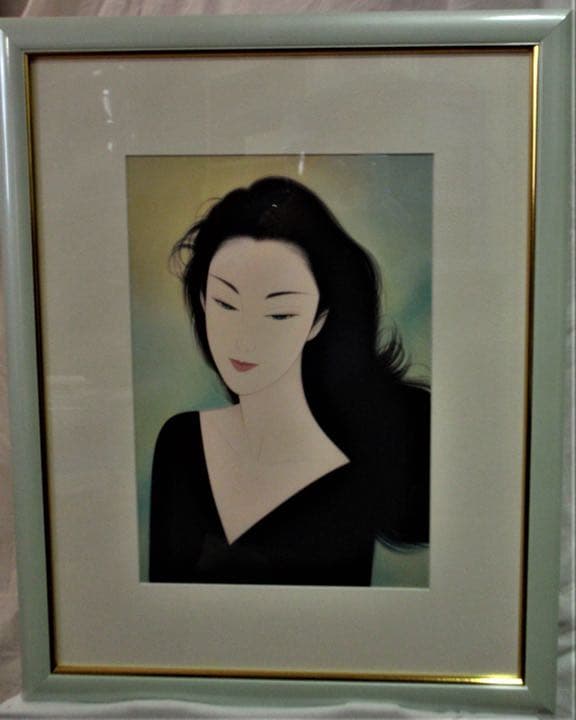 美品　鶴田一郎「黒髪」複製画