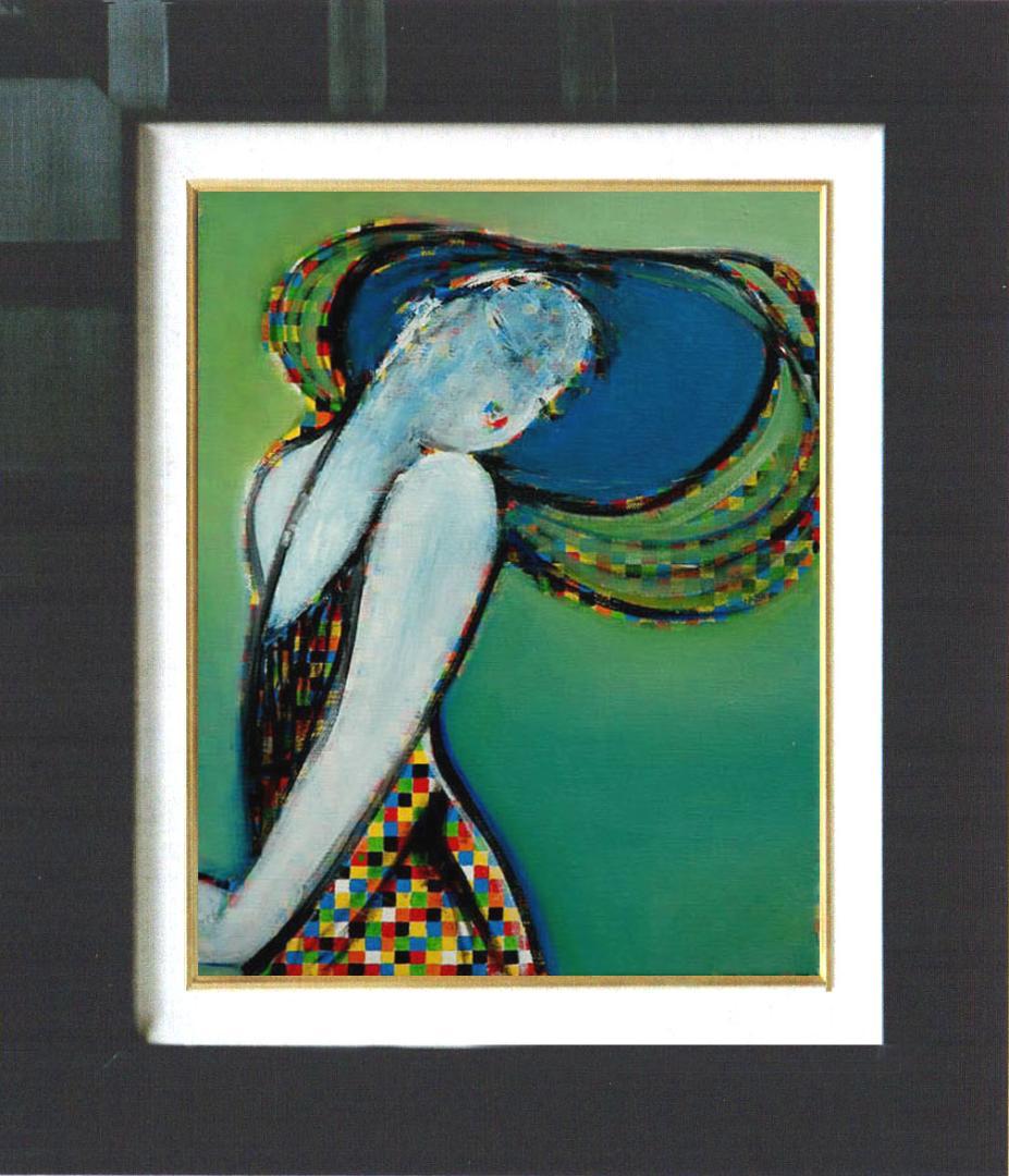 油絵 菅家令子 絵 絵画インテリア 額付(黒) uF6-083511 人物 女性