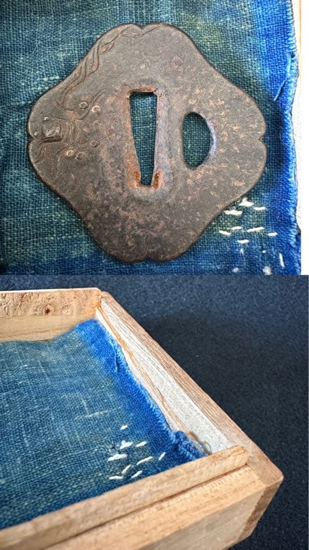 古美術　鉄地山水図刀鍔　古刀剣装具　　時代物　25CC