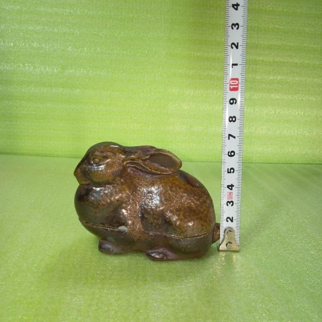 ウサギ型香合　アンティーク　レトロ　茶色　うさぎ　ラビット　リアル　陶器製？