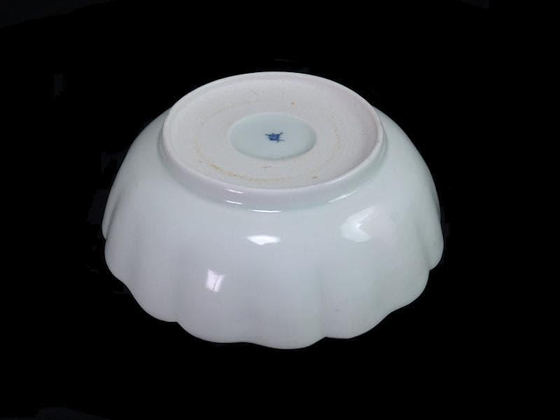 古伊万里　染付　雷紋に雲　花鳥紋の図　膾皿　２客　江戸期　E411AS-CEz