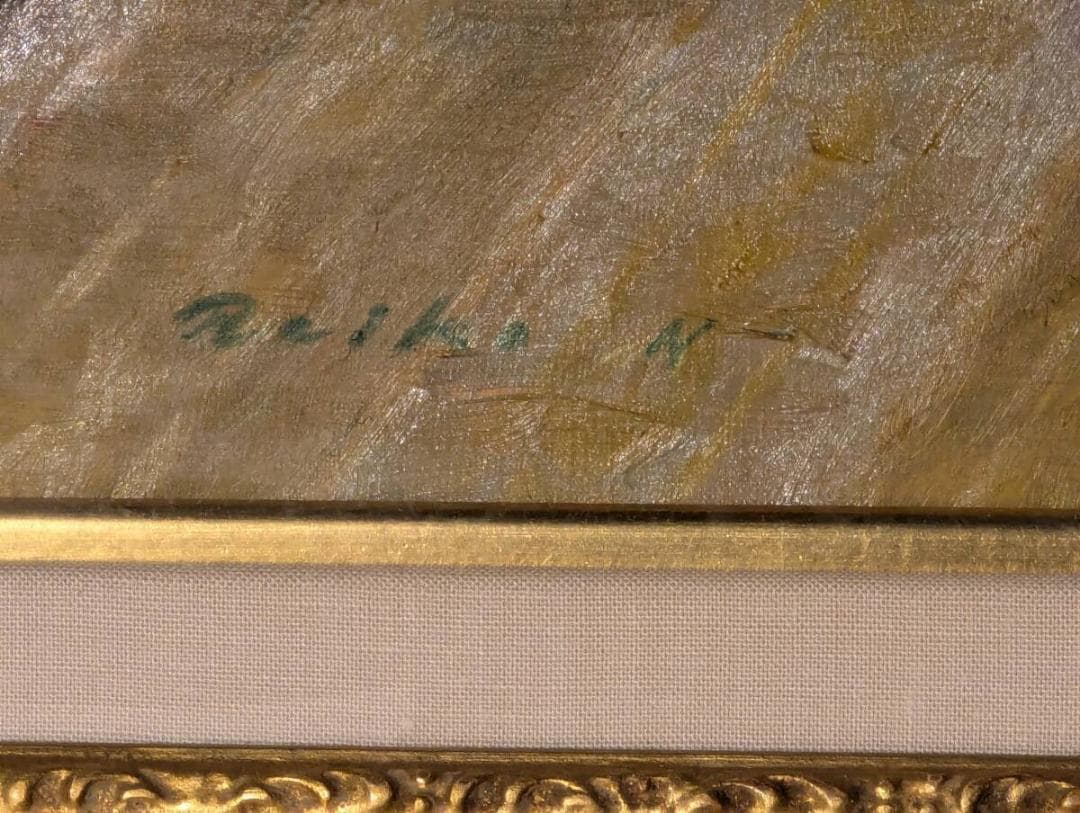 【真作】絵画　長生玲子　油彩10号　花瓶のバラ　彩り豊か　箱・黄袋入　Y150