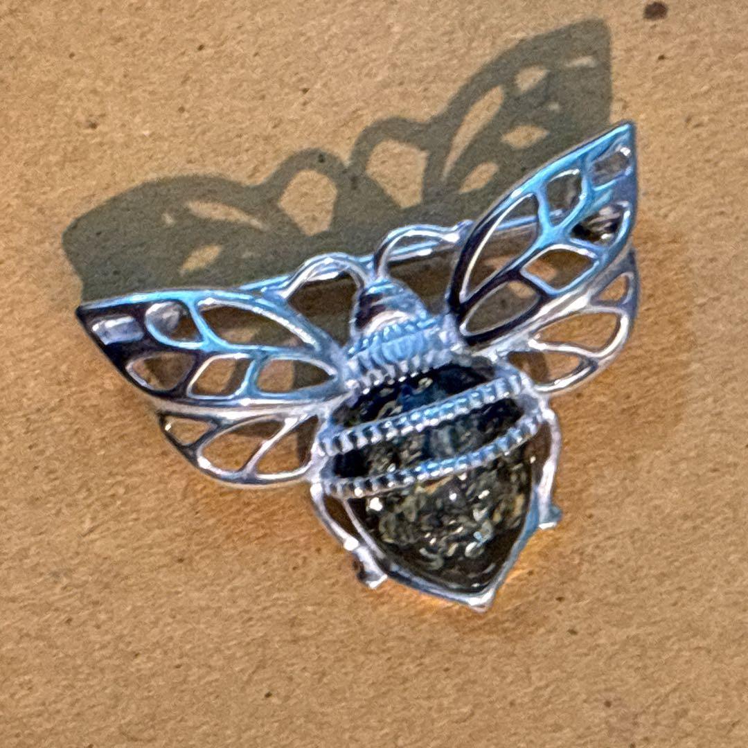 万博　ポーランド　琥珀ジュエリー　ブローチ　シルバー