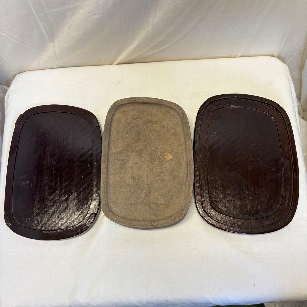 雲模様彫刻 木製硯箱 端渓 硯 端州名硯