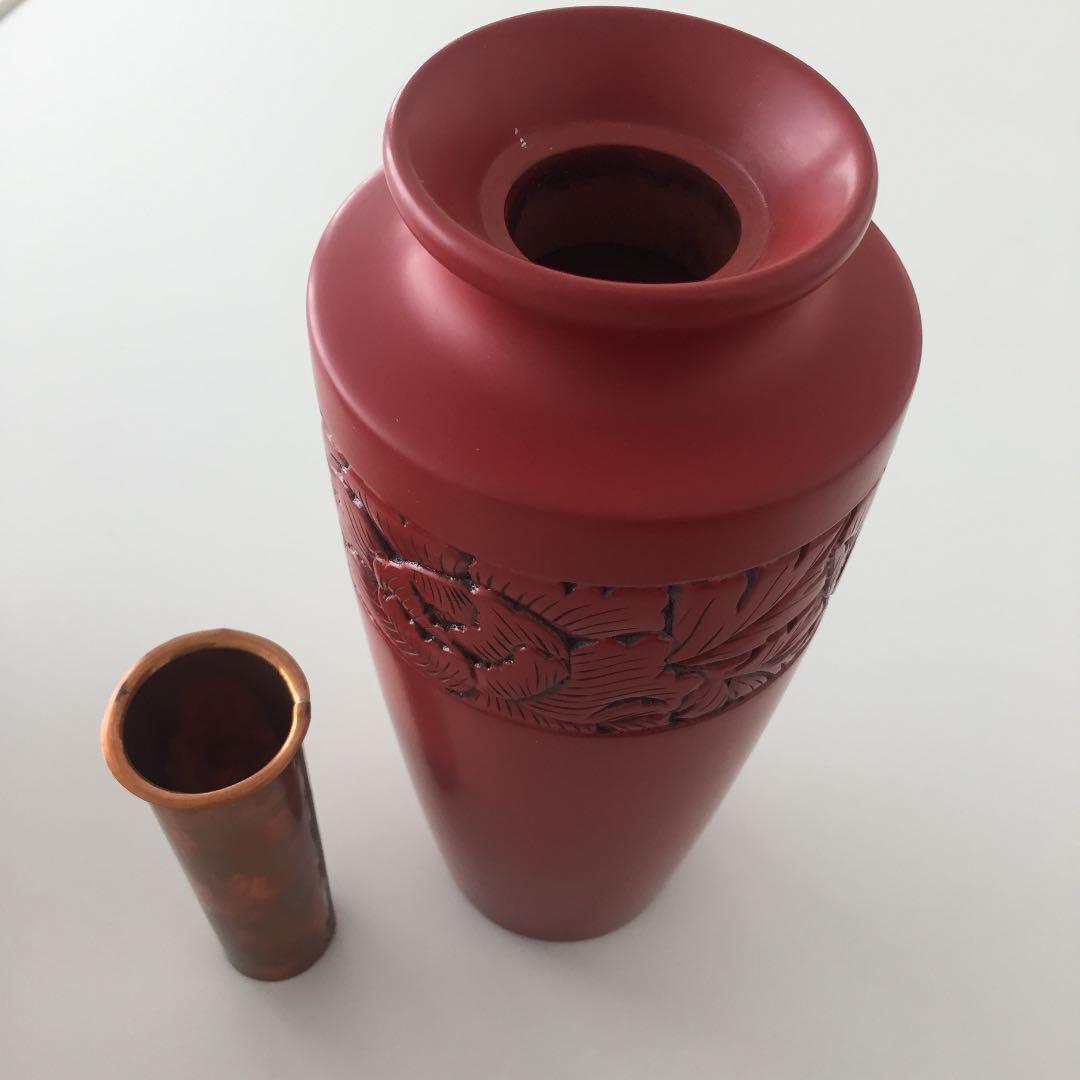 村上堆朱 村上特産  立身型 壺、花瓶 *