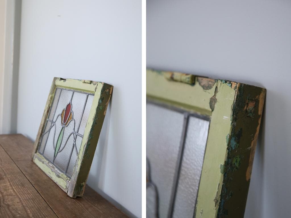 英国アンティークステンドグラス窓枠/ガラスウィンドウ/建具(84-212-7)