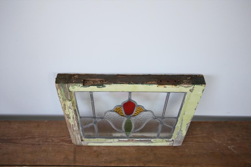 英国アンティークステンドグラス窓枠/ガラスウィンドウ/建具(84-212-7)