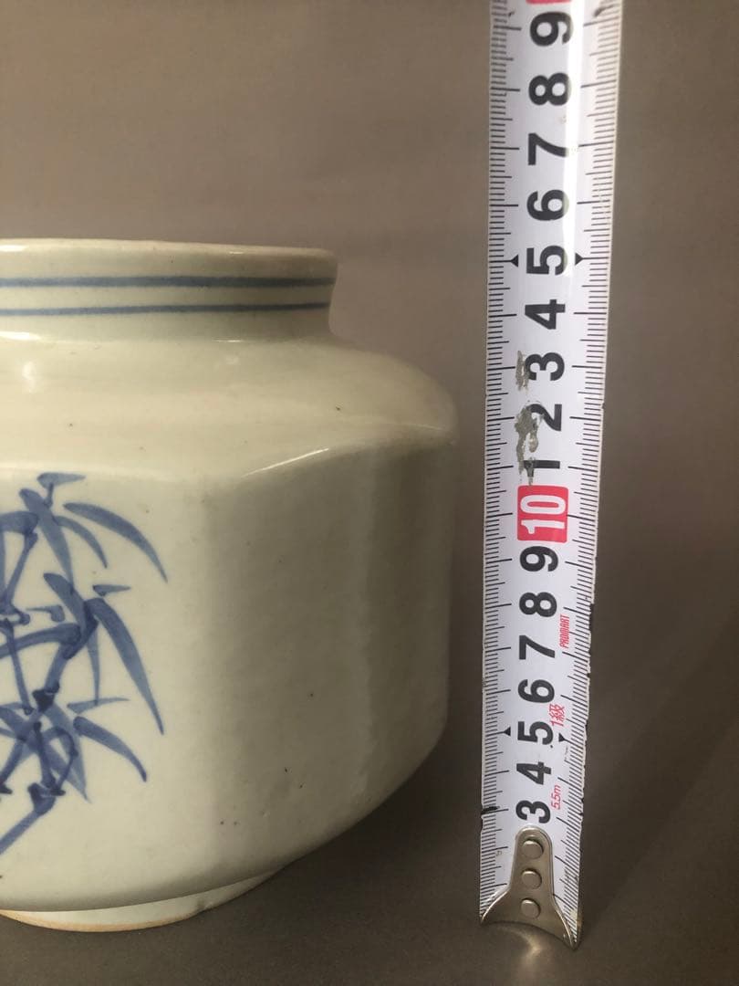 朝鮮古美術 李朝白磁 染付草文 八角面取壷