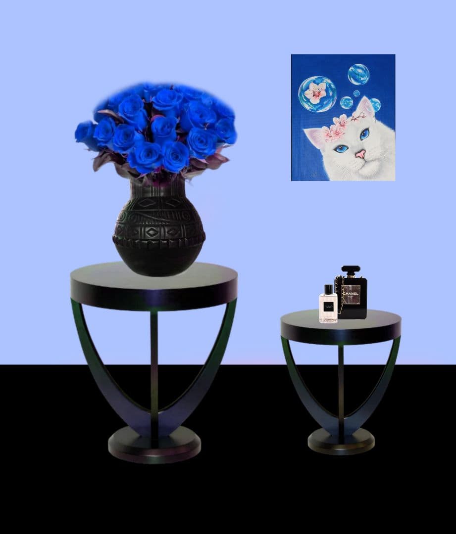 青い空さくら猫(キャンバス&アクリル絵の具)