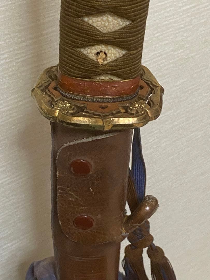 軍刀革鞘付き竹刀日本刀模造刀日本軍指揮官刀全長100cm