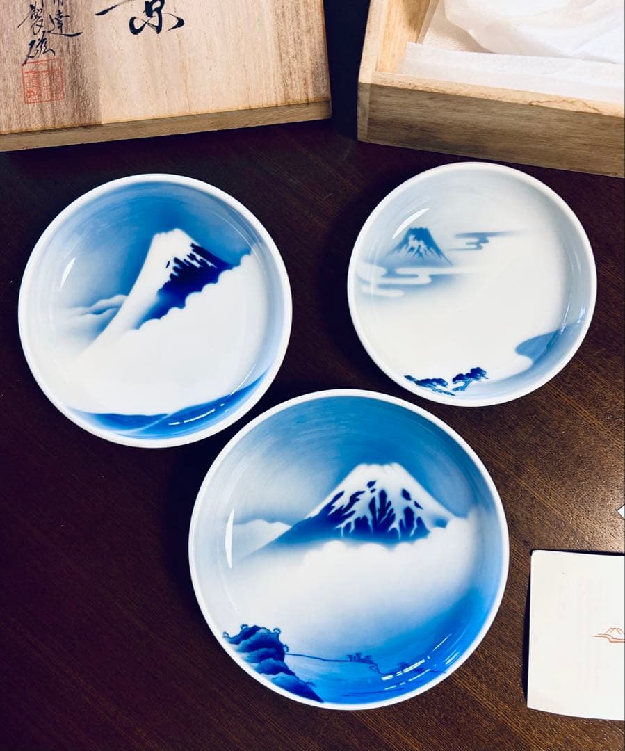 深川製磁 富士三景 祝い皿　３枚セット