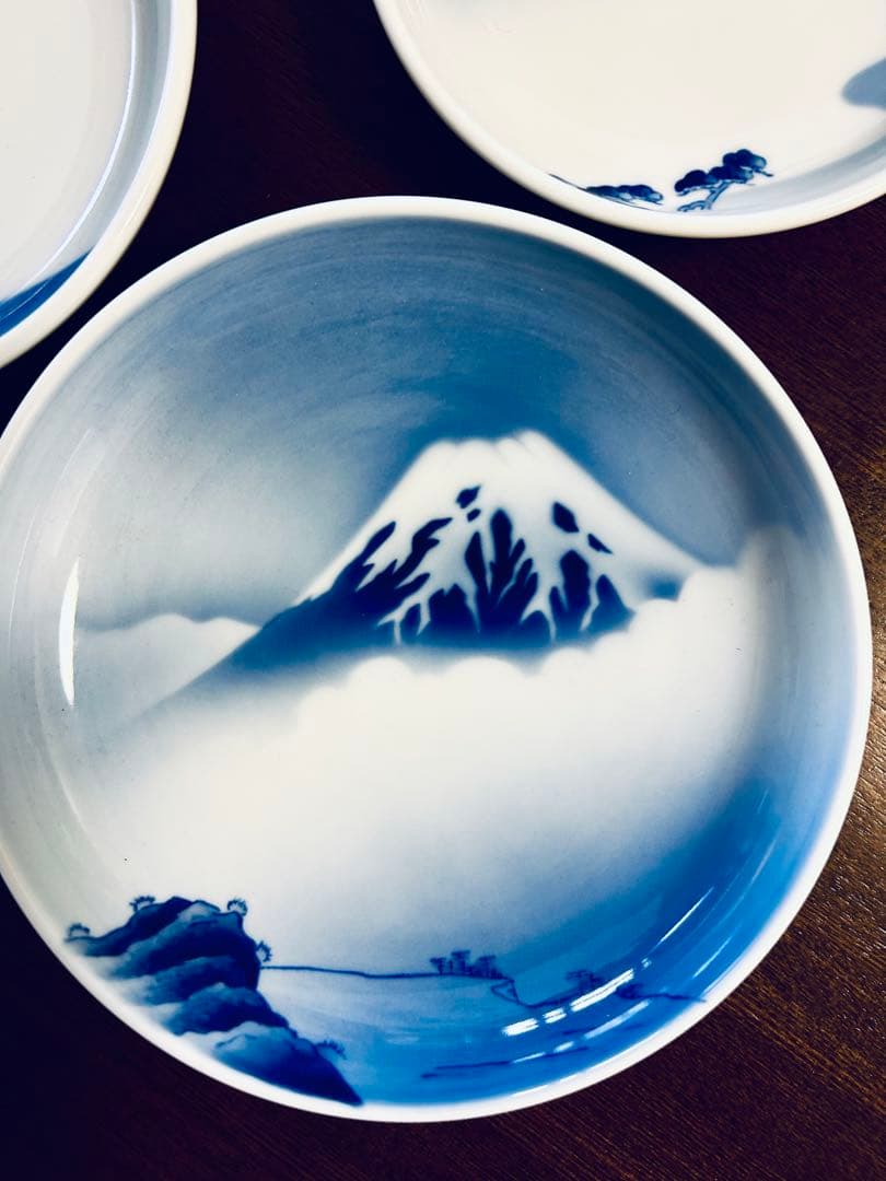 深川製磁 富士三景 祝い皿　３枚セット