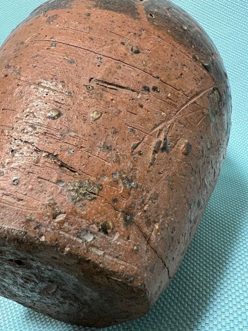 中国明朝（青釉 四耳壺）陶器 骨董品 時代物 高さ24cm解体整理品現状品のみ