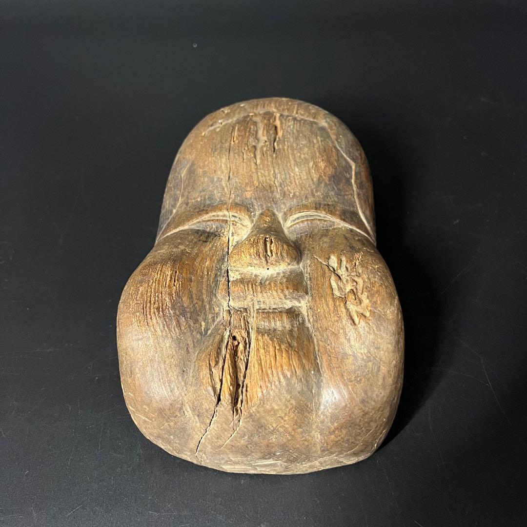 江戸時代 木彫 おかめ（阿亀）面 一木彫 民間信仰彫刻 古民藝美術品◎古美術庵々
