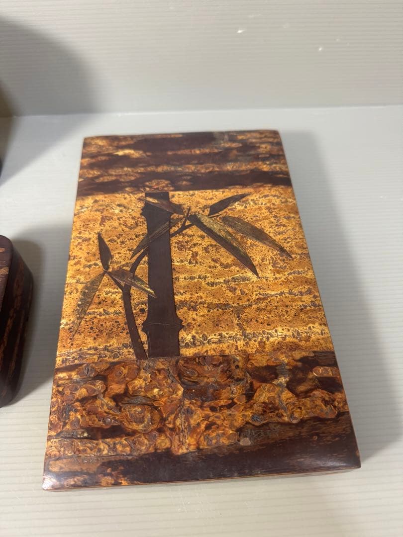 2354 桜皮細工　樺細工　蓋型小物入れ3客　茶入1客