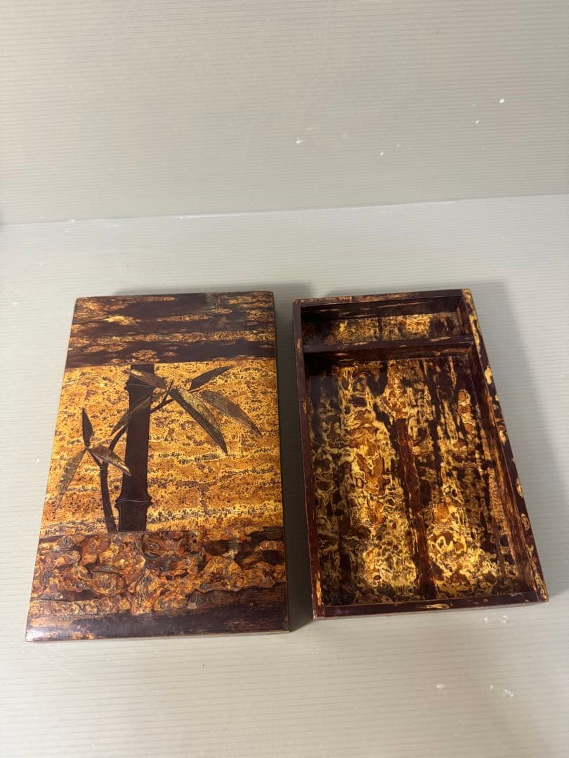 2354 桜皮細工　樺細工　蓋型小物入れ3客　茶入1客