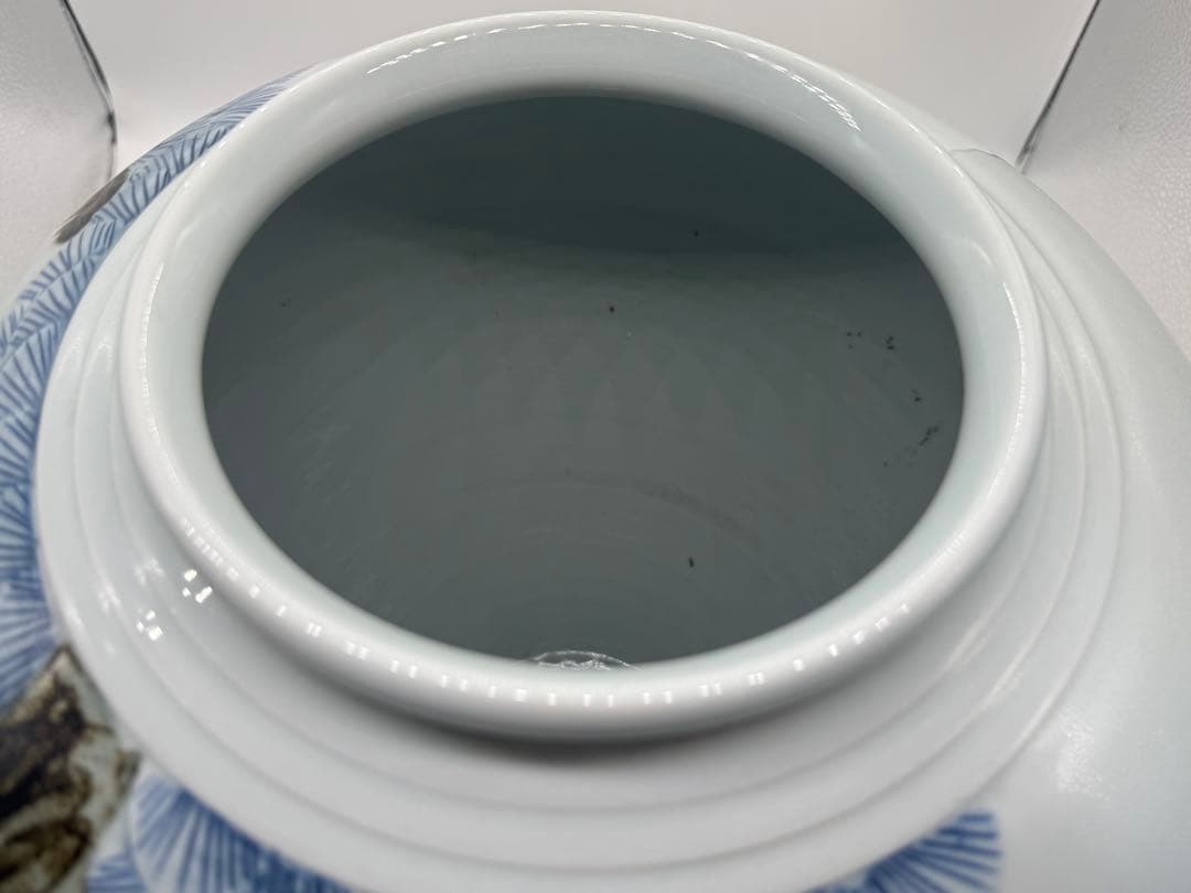 東岩　青華辰砂釉雲鶴紋大壺　浮き彫り模様　送料込み260124