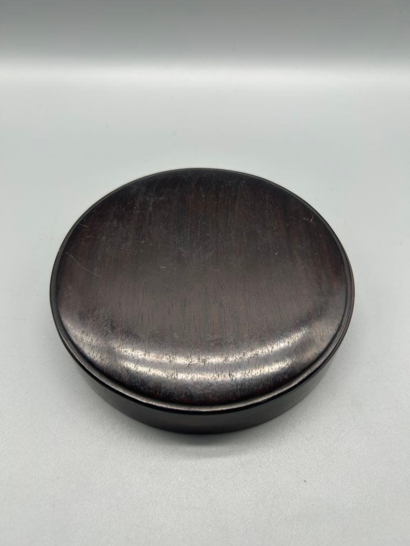 中国　古硯　漆器 円形文箱