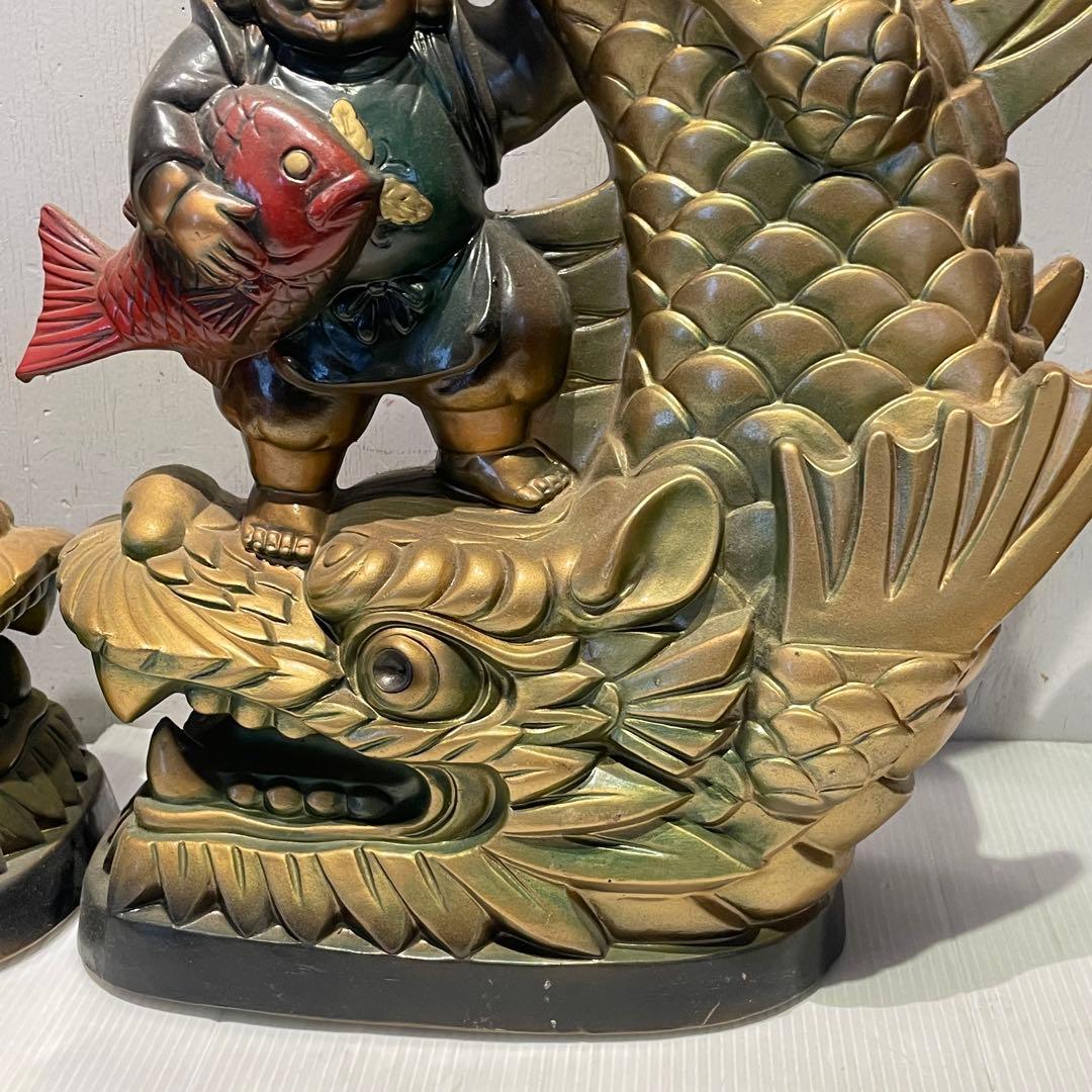 金のしゃちほこ　恵比寿大黒 しゃちほこ 縁起物 陶器　珍品　置物　昭和レトロ