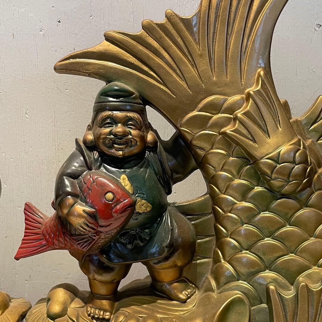 金のしゃちほこ　恵比寿大黒 しゃちほこ 縁起物 陶器　珍品　置物　昭和レトロ